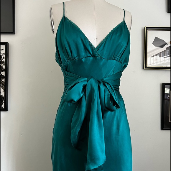 Vintage Teal Silk Arden B Slip Dress L - Picture 2 of 7